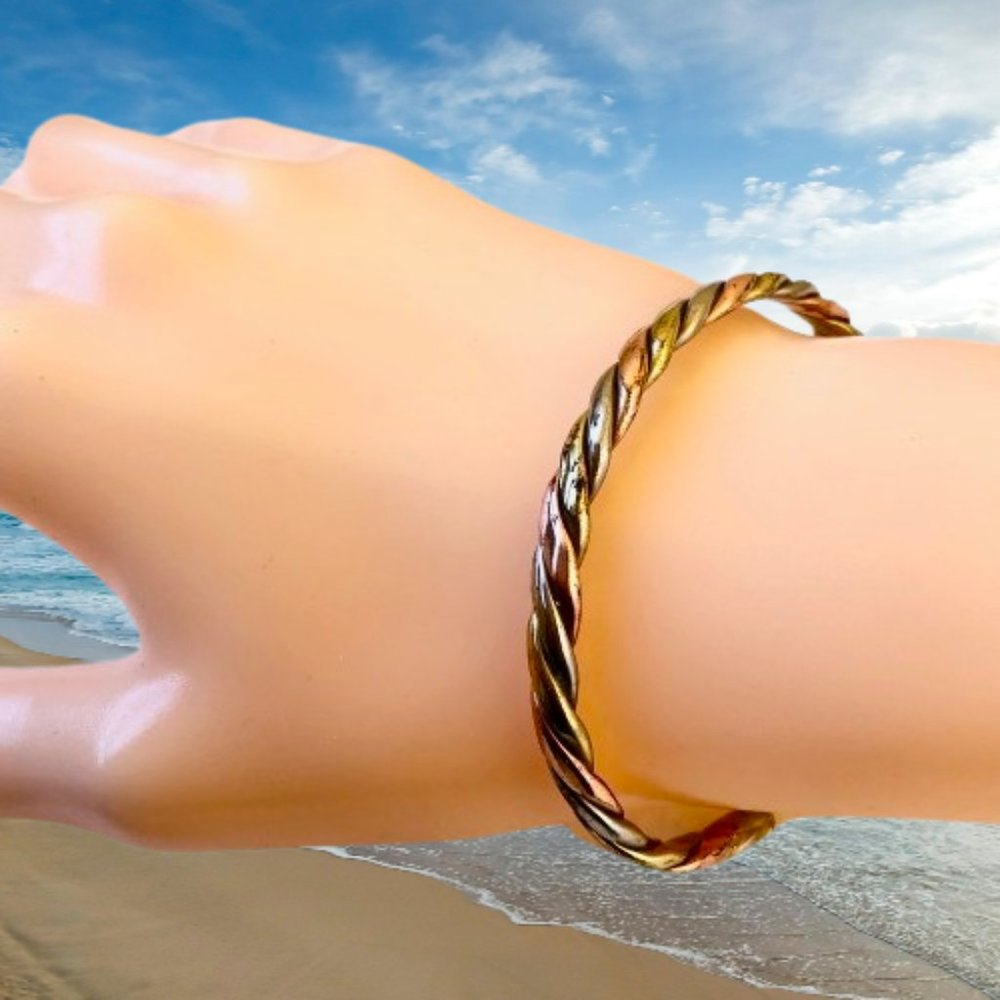 Sausalito Craftworks Cuff Bracelet Copper + Brass + Silver Signed SC Anchor